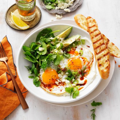 Turkish Eggs with Yoghurt and Herb Salad